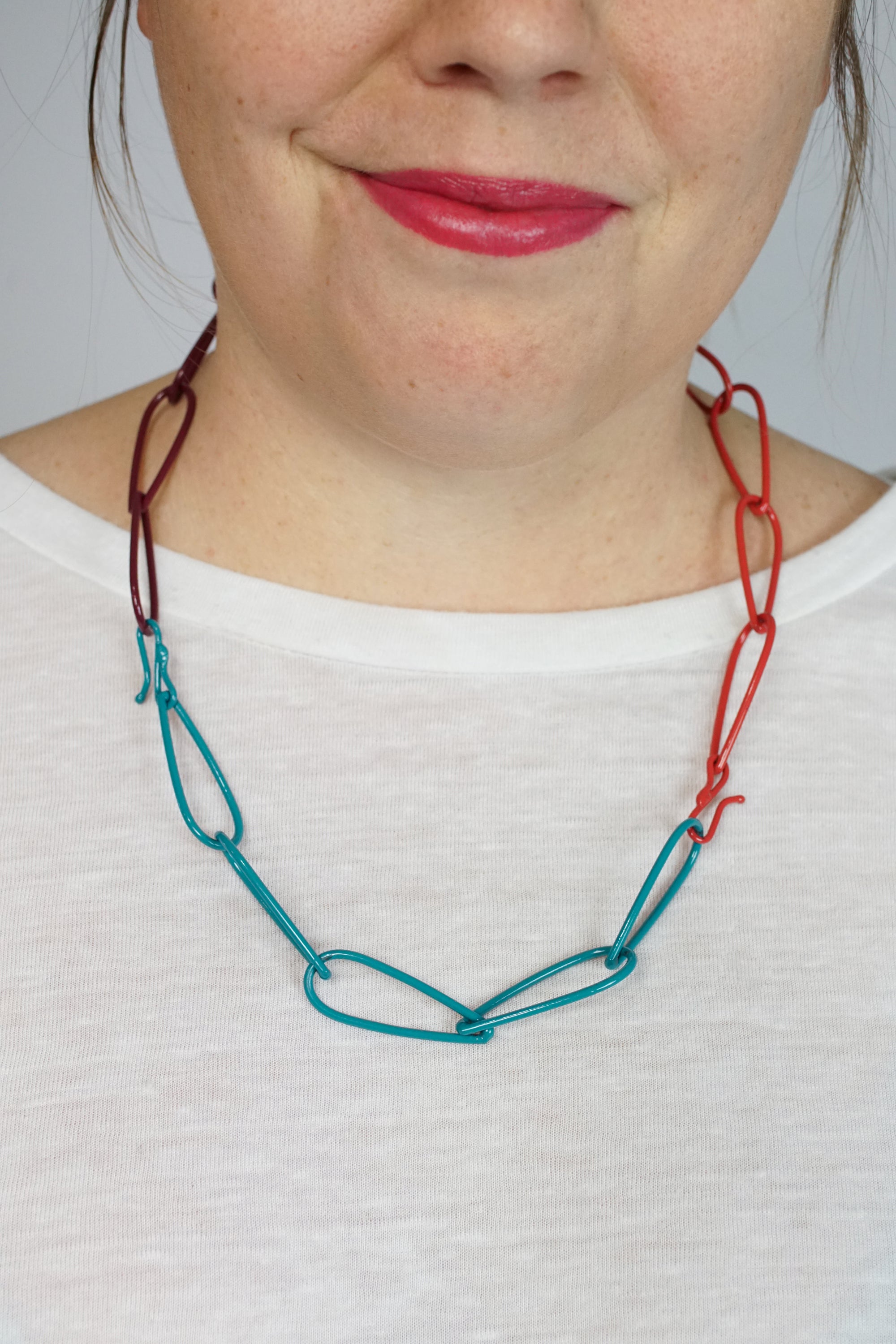 Modular Necklace in Coral Red, Lush Burgundy, and Bold Teal
