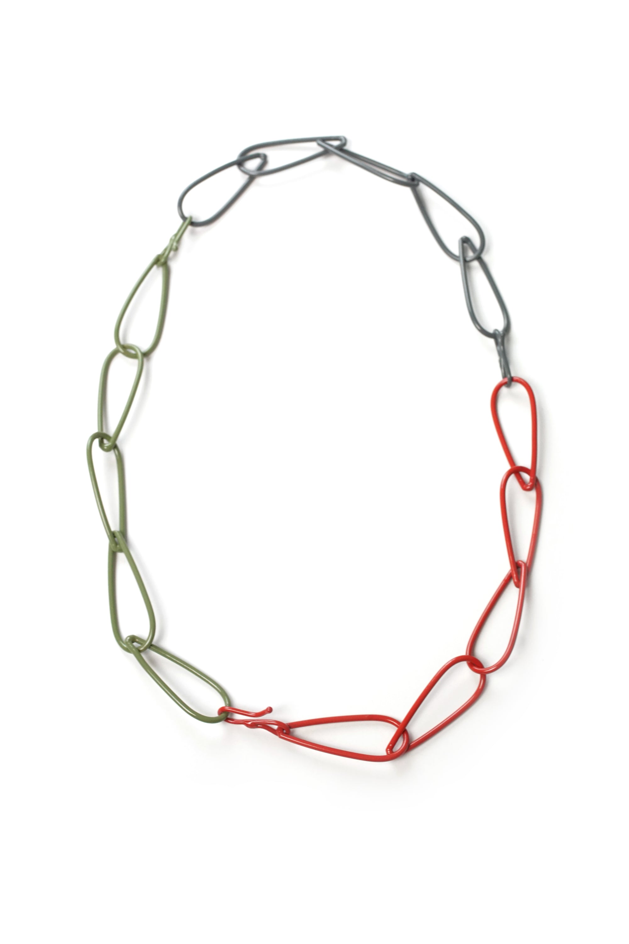 Modular Necklace in Coral Red, Storm Grey, and Olive Green