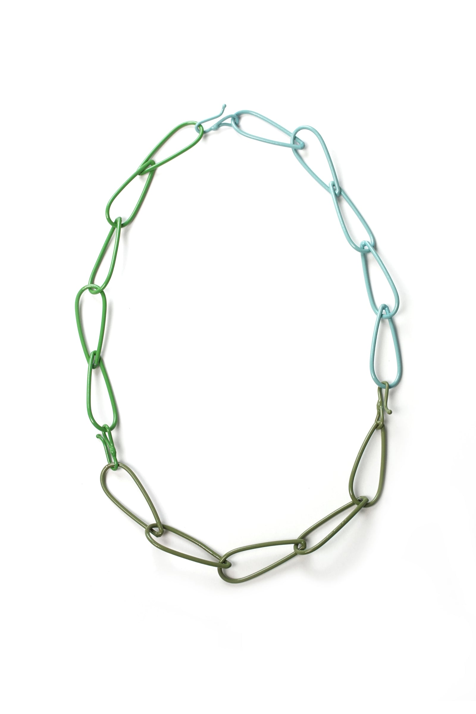 Modular Necklace in Faded Teal, Fresh Green, and Olive Green
