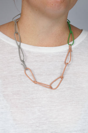 Modular Necklace in Fresh Green, Dusty Rose, and Stone Grey