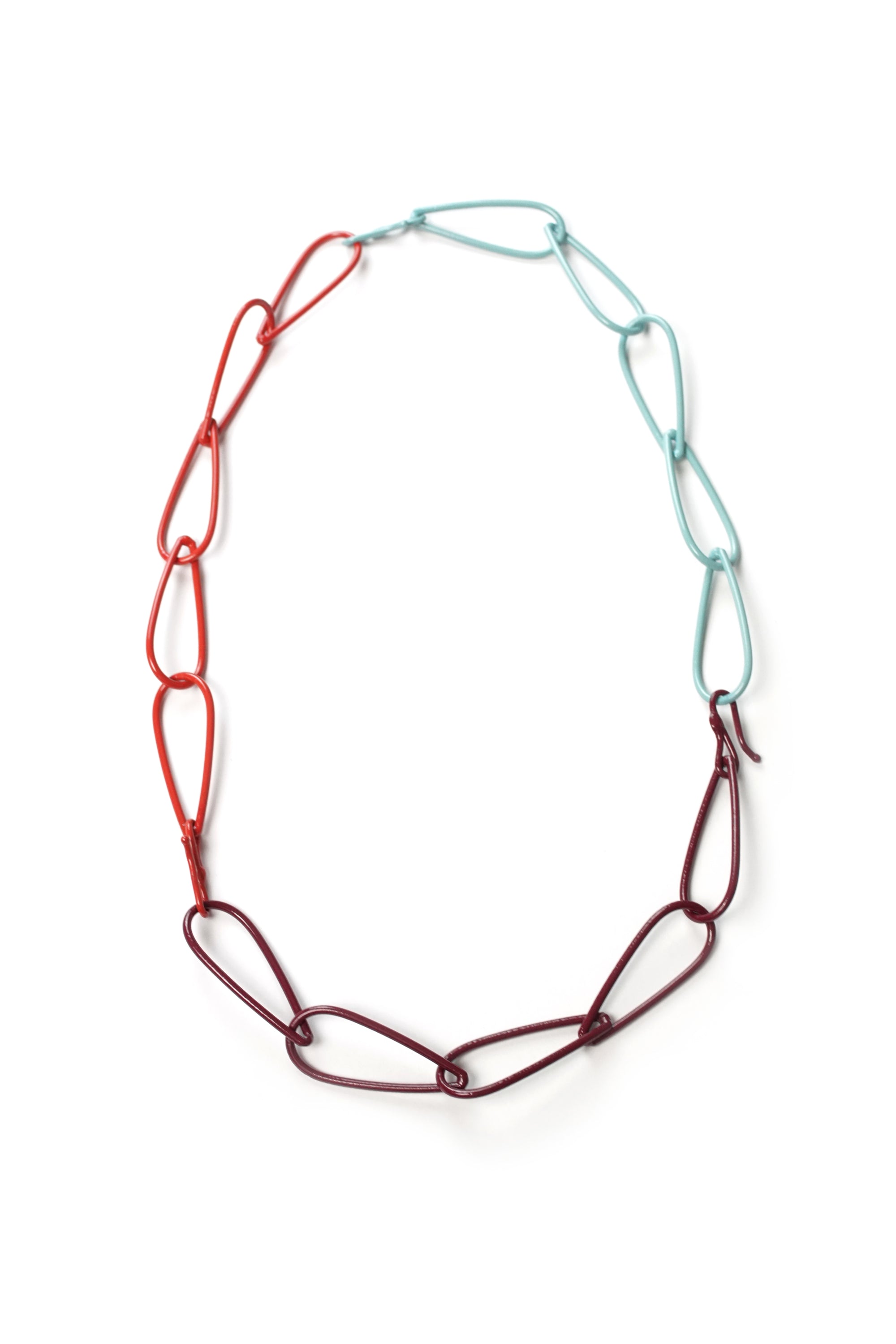 Modular Necklace in Lush Burgundy, Coral Red, and Faded Teal