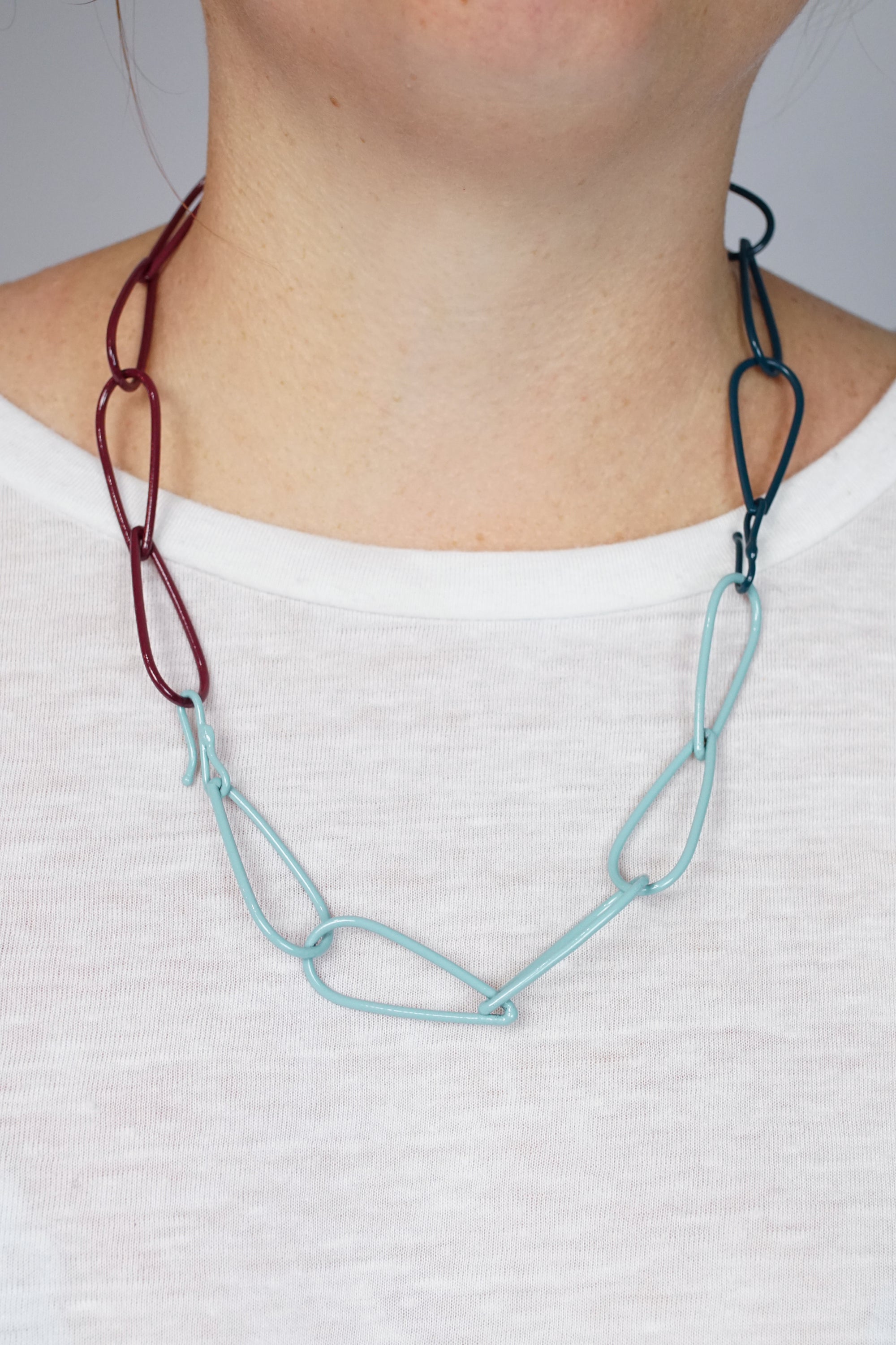Modular Necklace in Lush Burgundy, Faded Teal, and Deep Ocean