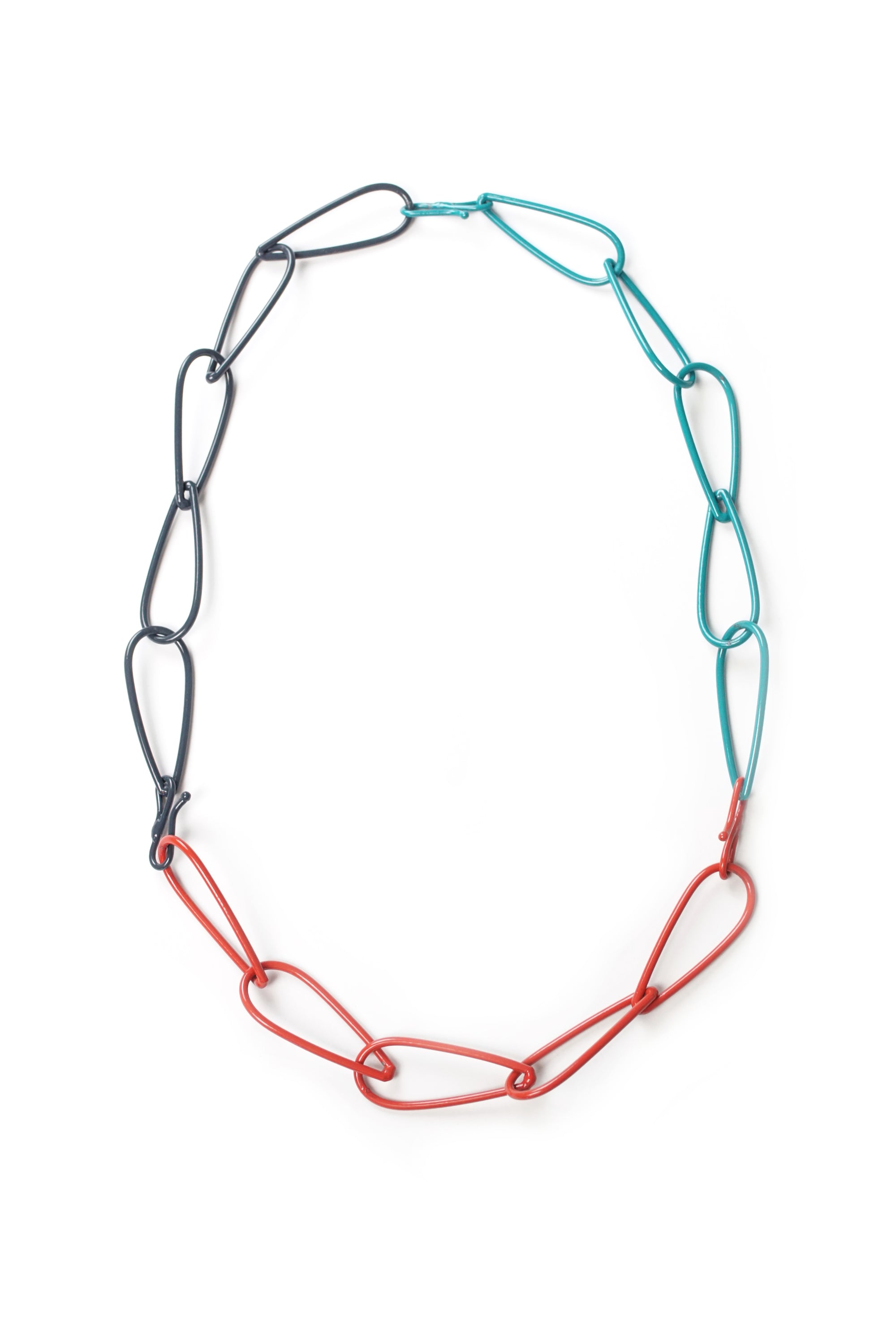 Modular Necklace in Midnight Grey, Coral Red, and Bold Teal