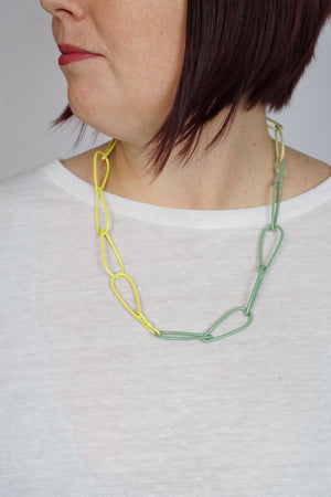 Modular Necklace in Pale Green, Bright Yellow, and Green Sand
