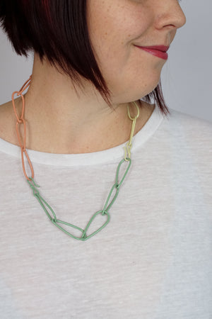 Modular Necklace in Pale Green, Dusty Rose, and Green Sand