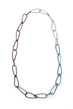 Long Modular Necklace in Azure Blue, Midnight Grey, Lush Burgundy, and Stone Grey