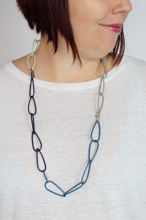Long Modular Necklace in Azure Blue, Soft Mint, Dark Navy, and Stone Grey