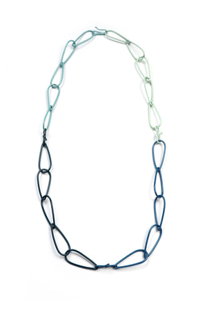 Long Modular Necklace in Deep Ocean, Azure Blue, Soft Mint, Faded Teal