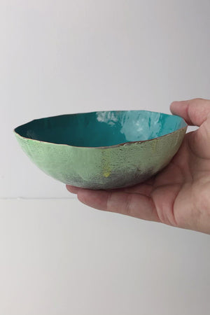 Colorful Copper Bowl in Bold Teal and Soft Mint