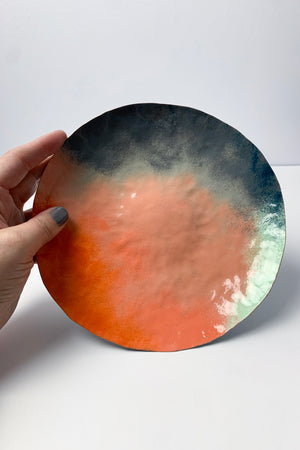 Round Copper Tray in Coral, Blush, and Grey
