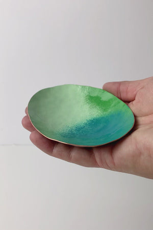 Oval Copper Dish in Mint and Bold Teal