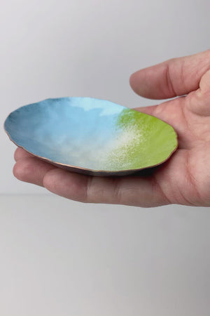 Oval Copper Dish in Sky Blue and Lime
