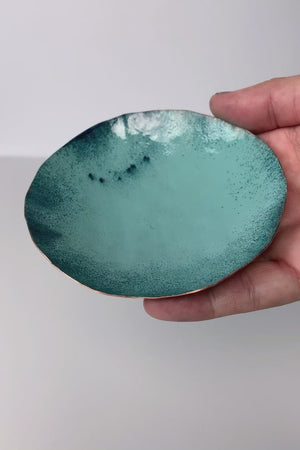 Round Copper Dish in Turquoise and Navy
