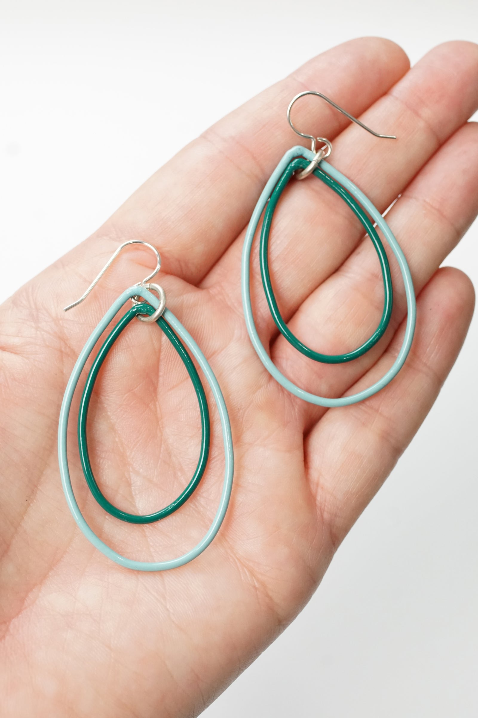 Eva earrings in Faded Teal and Emerald Green  - sample sale