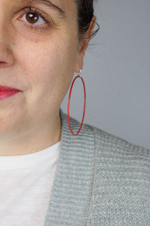Extra Large Evident Earrings in Coral Red