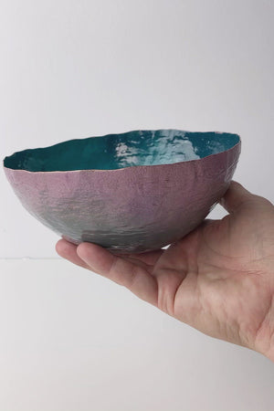 Colorful Copper Bowl in Bold Teal and Mauve
