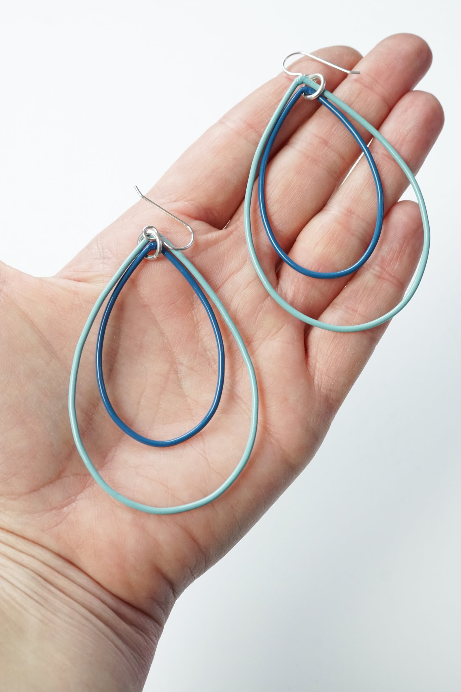 Large Eva earrings in Faded Teal and Azure Blue