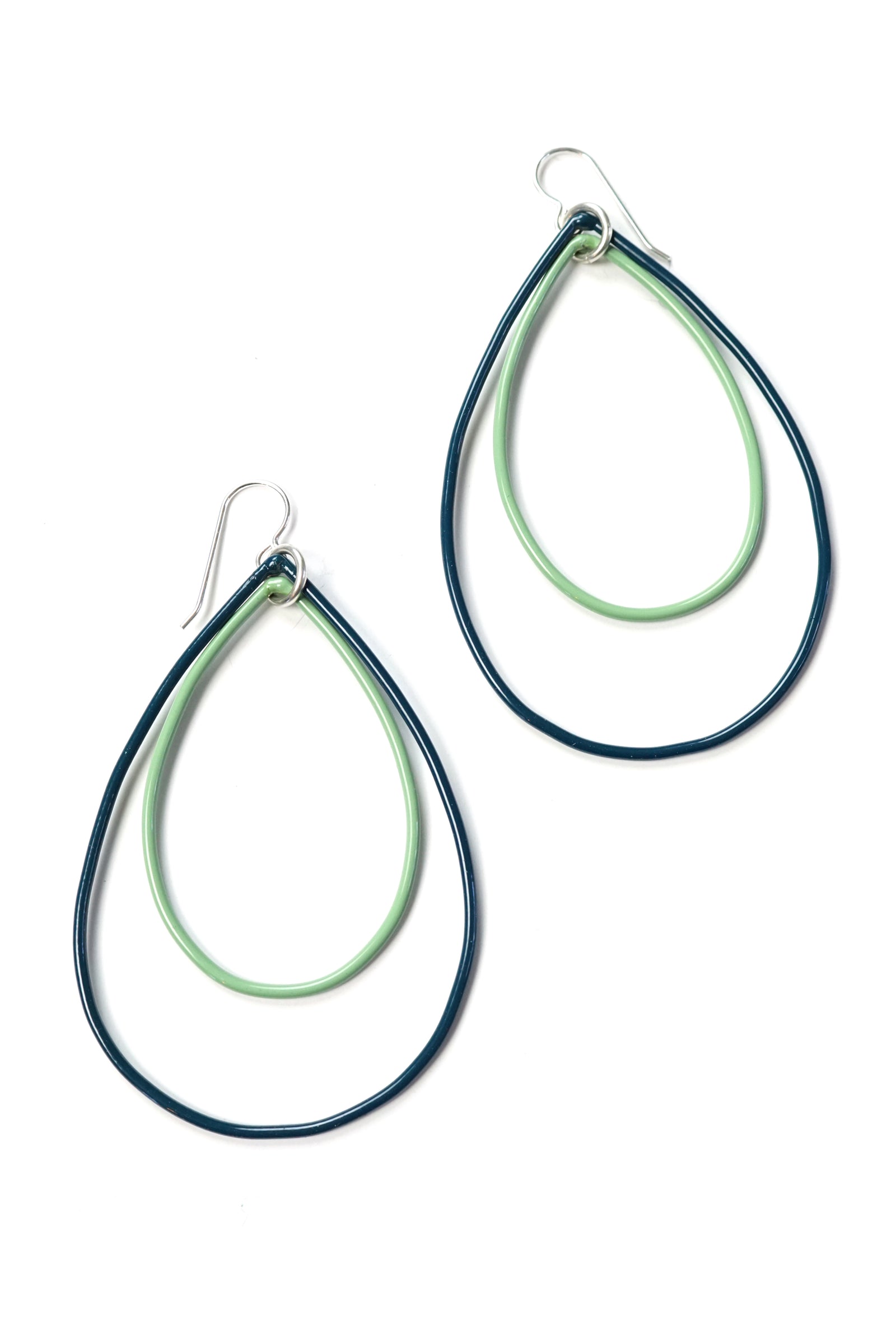 Large Rachel earrings in Deep Ocean and Pale Green - sample sale