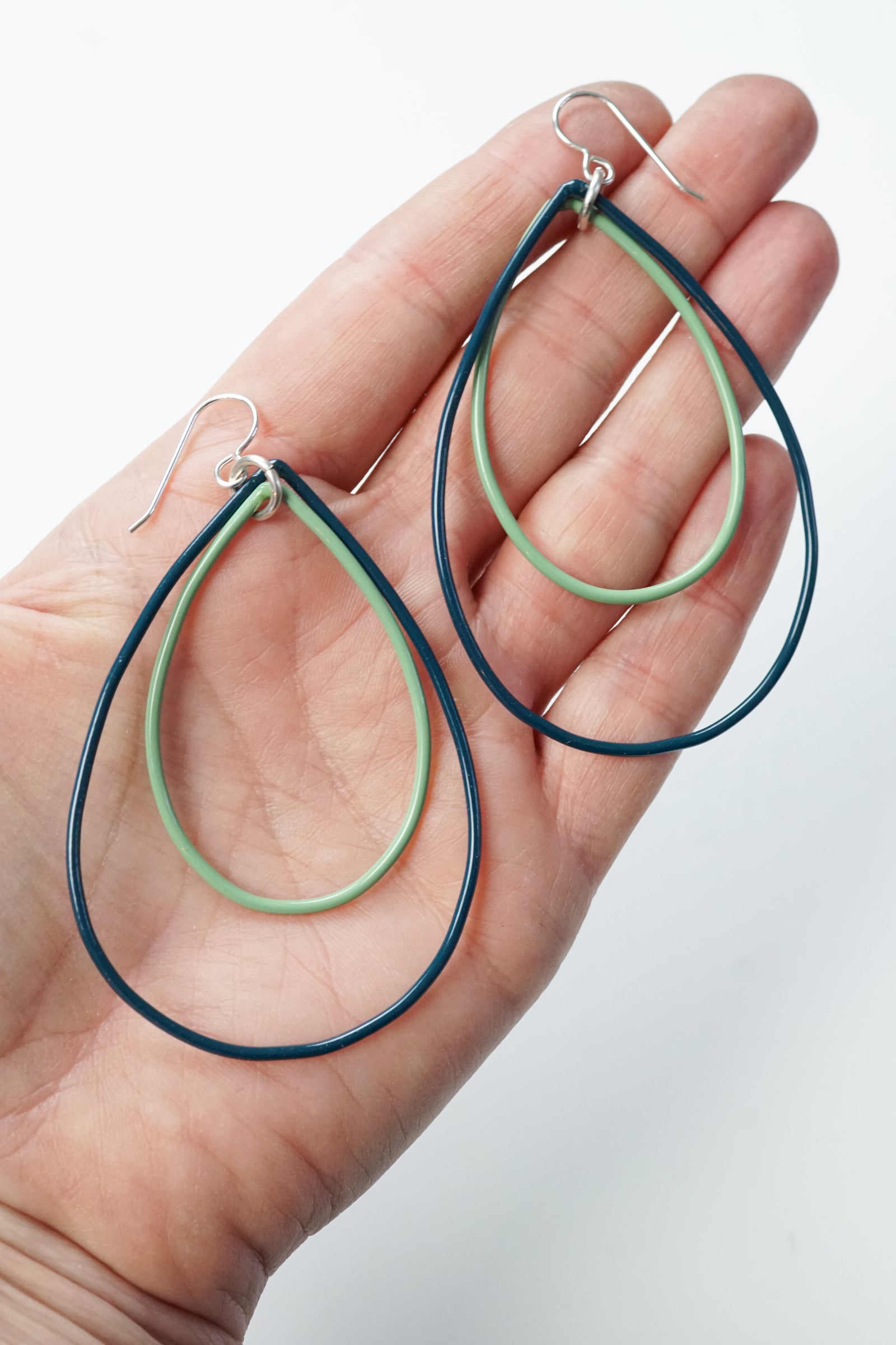 Large Rachel earrings in Deep Ocean and Pale Green - sample sale