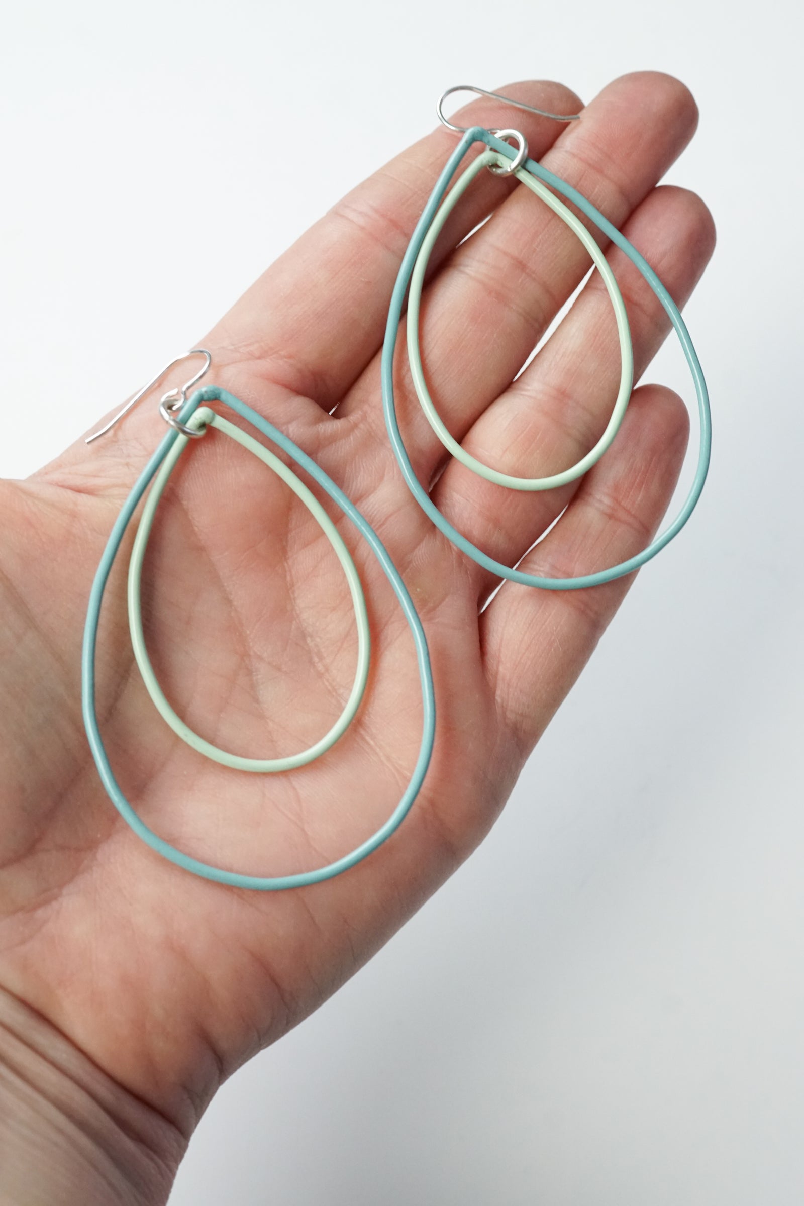 Large Rachel earrings in Faded Teal and Soft Mint - sample sale
