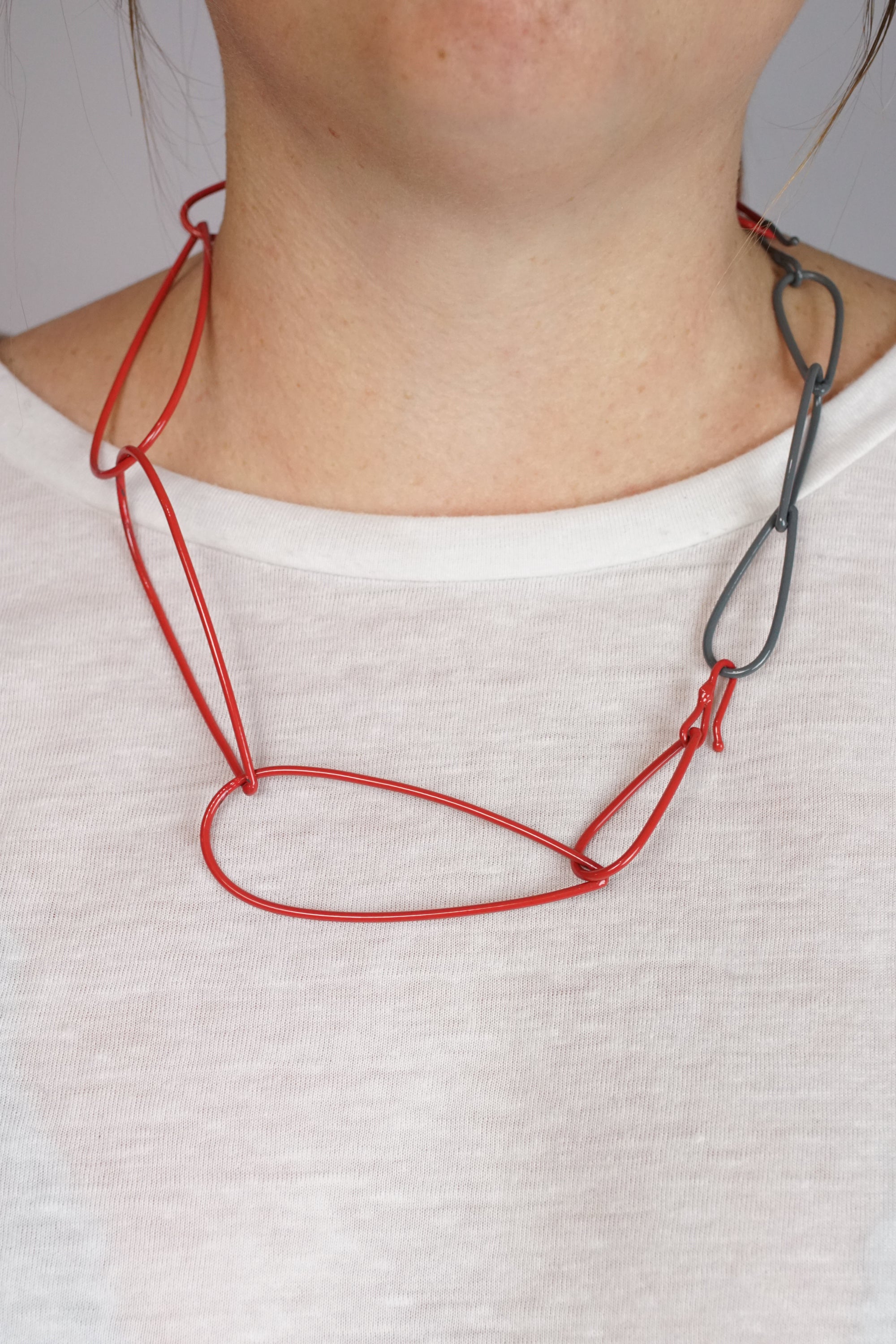 Modular Necklace in Coral Red and Storm Grey
