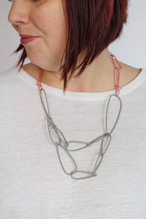 Modular Necklace in Stone Grey, Desert Coral, and Light Raspberry