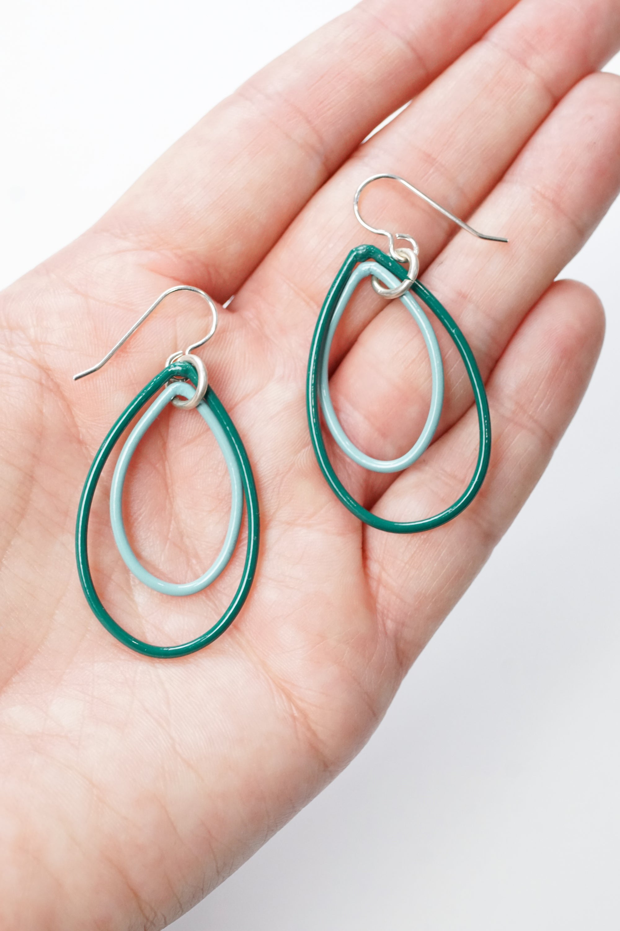 Nellie earrings in Emerald Green and Faded Teal