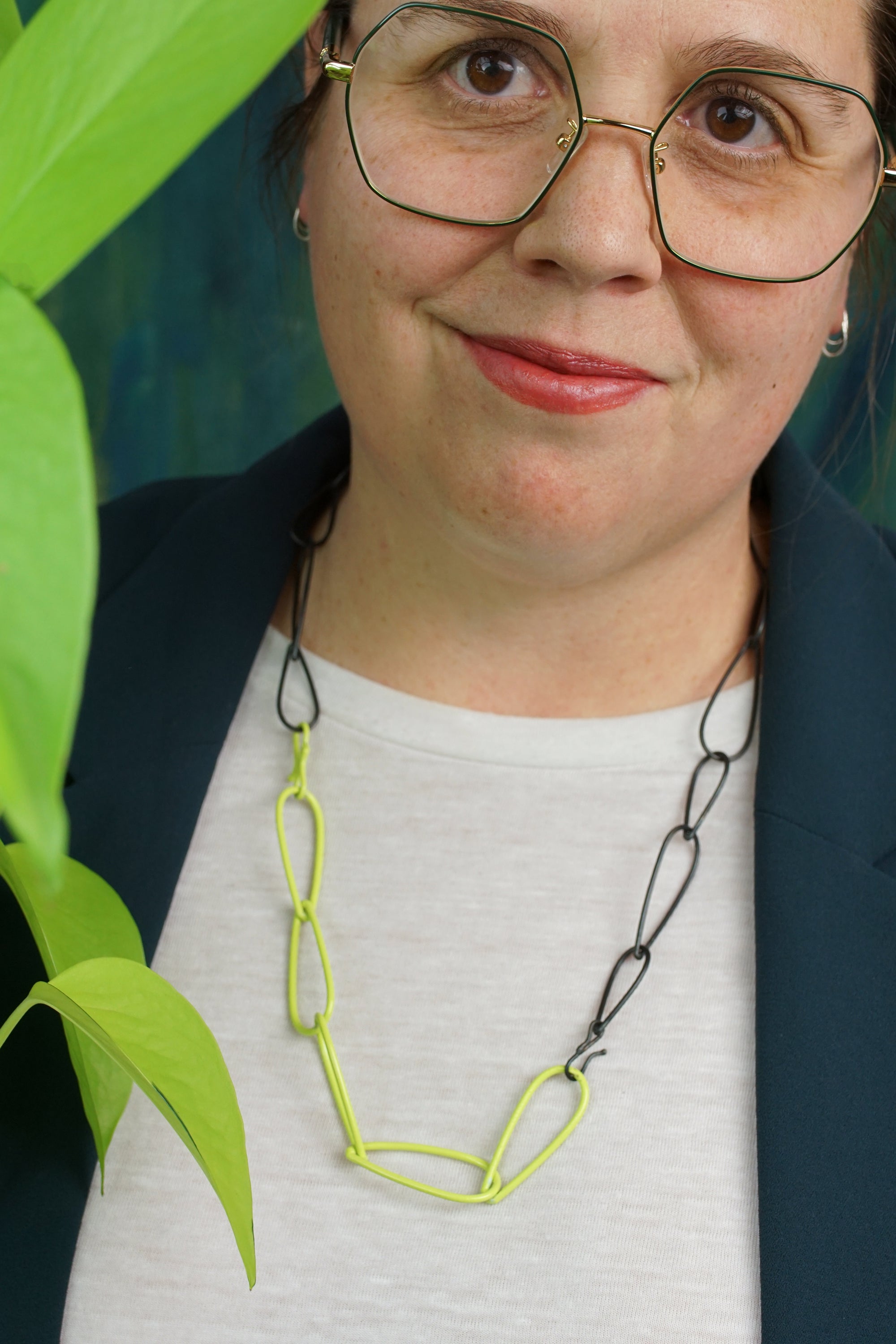 Modular Necklace in Steel and Neon Chartreuse