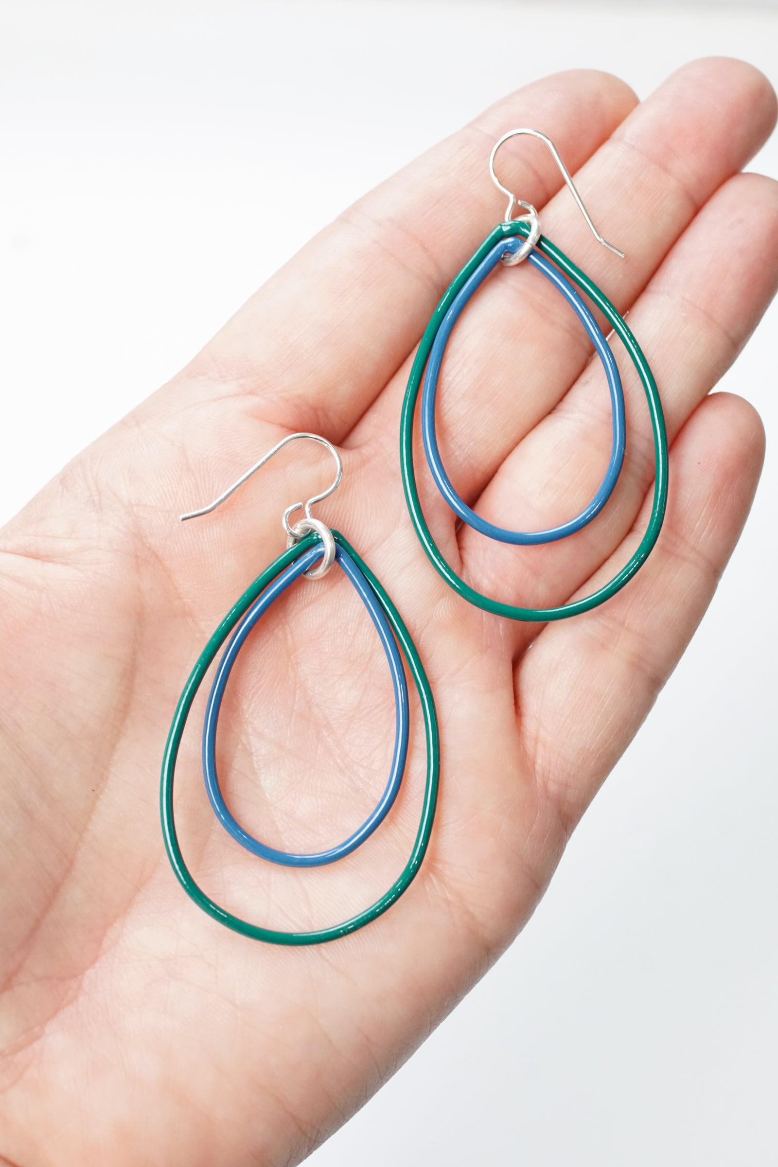 Rachel earrings in Emerald Green and Azure Blue
