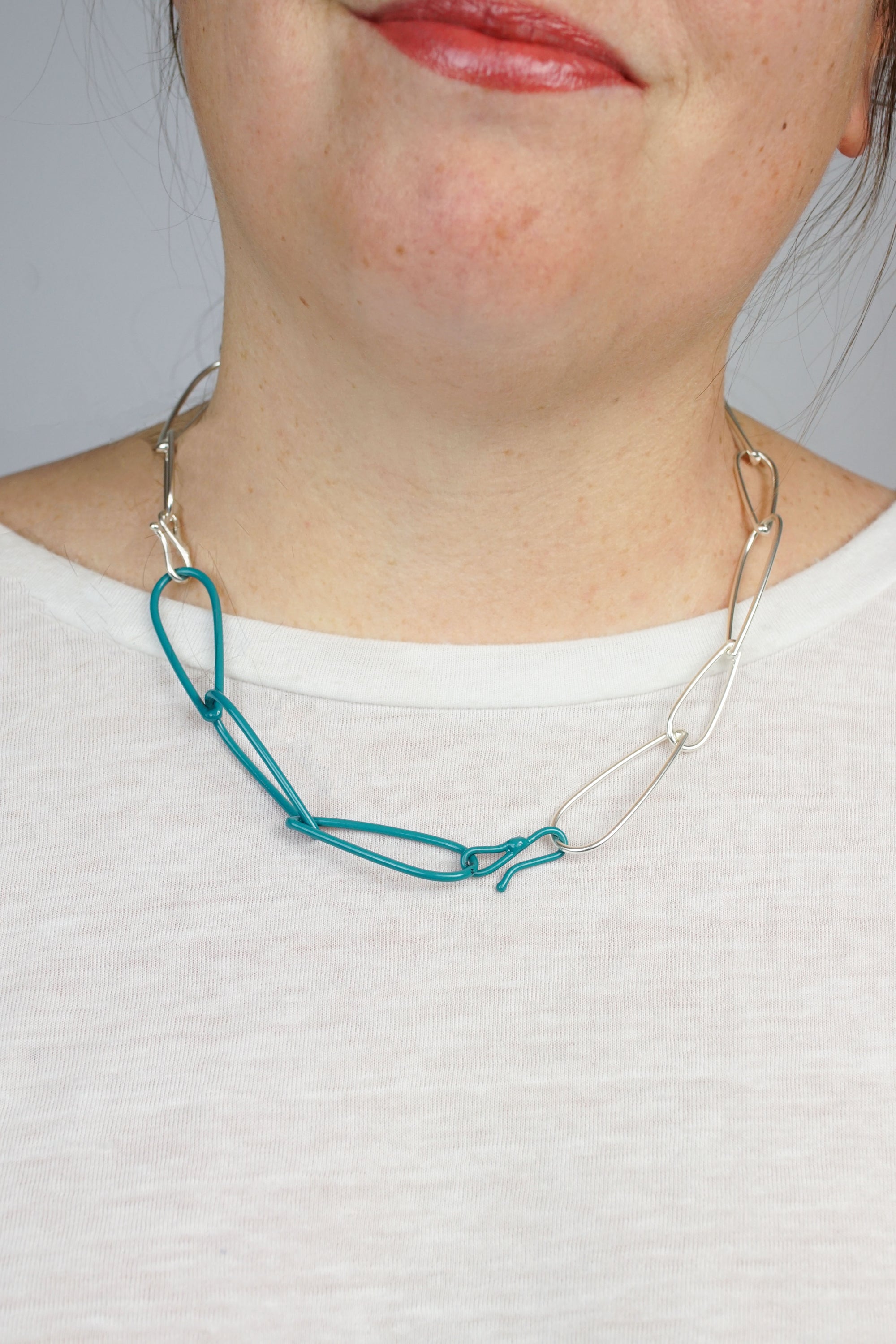 Modular Necklace in Silver and Bold Teal