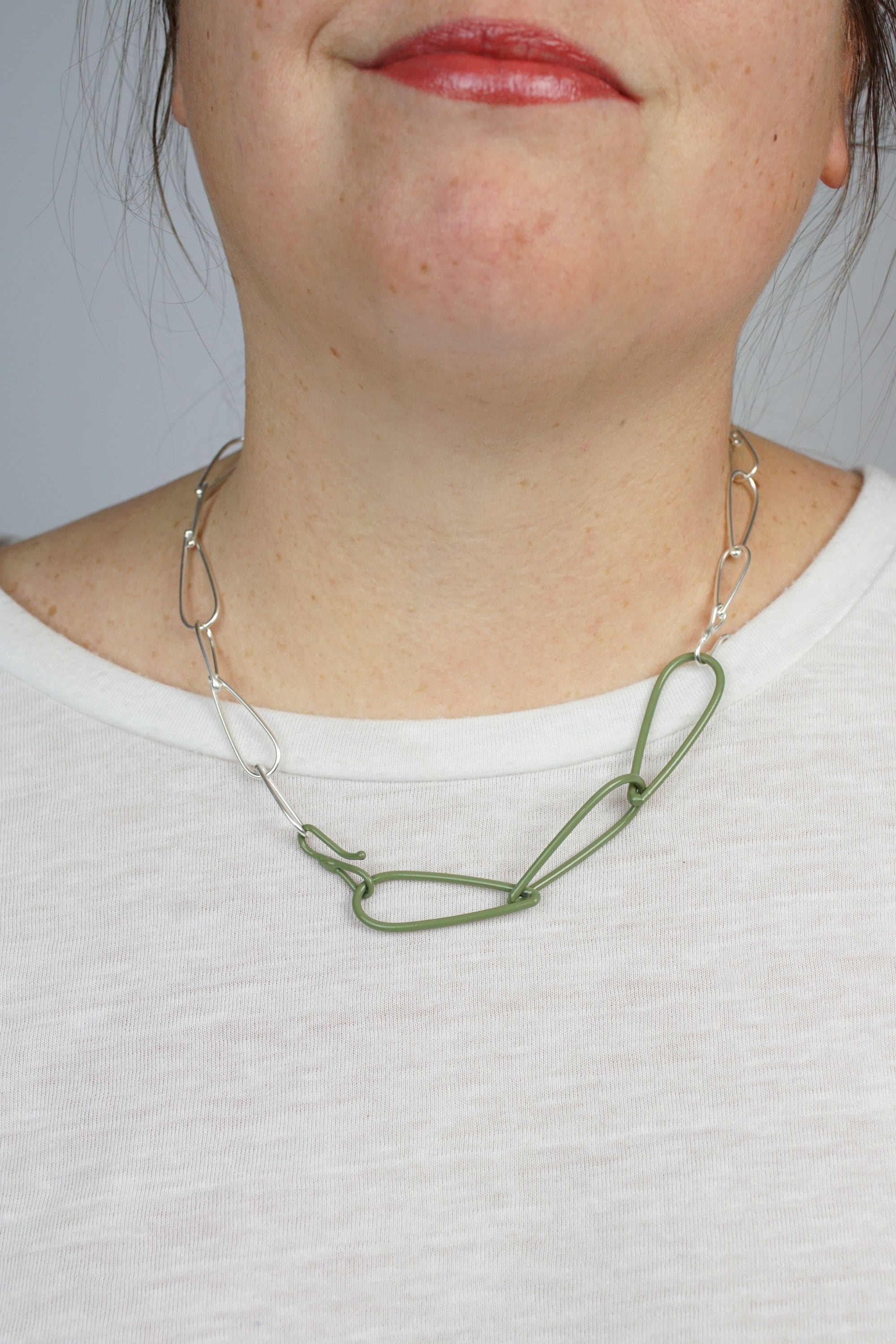 Modular Necklace in Silver and Olive Green