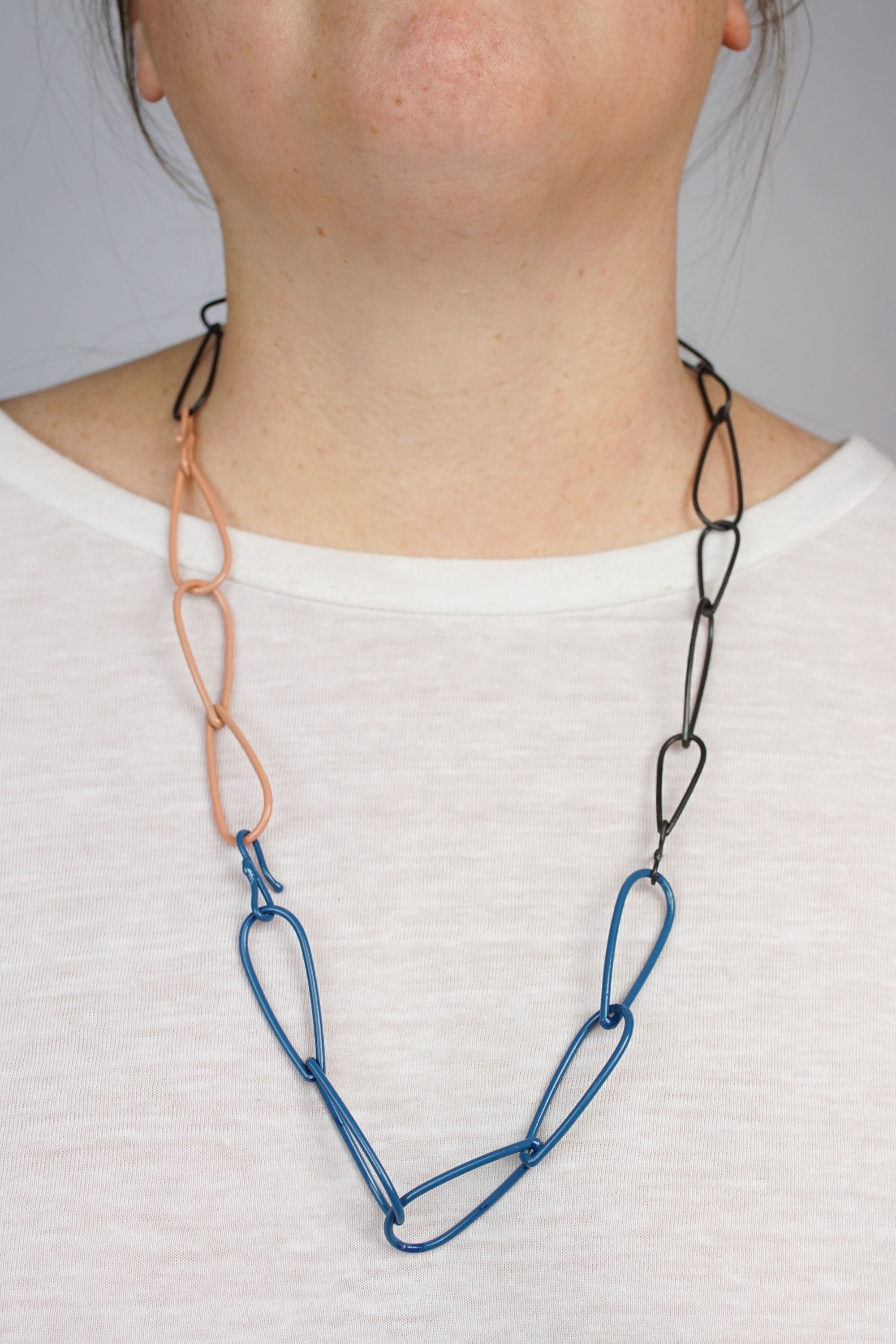 Modular Necklace in Steel, Azure Blue, and Dusty Rose