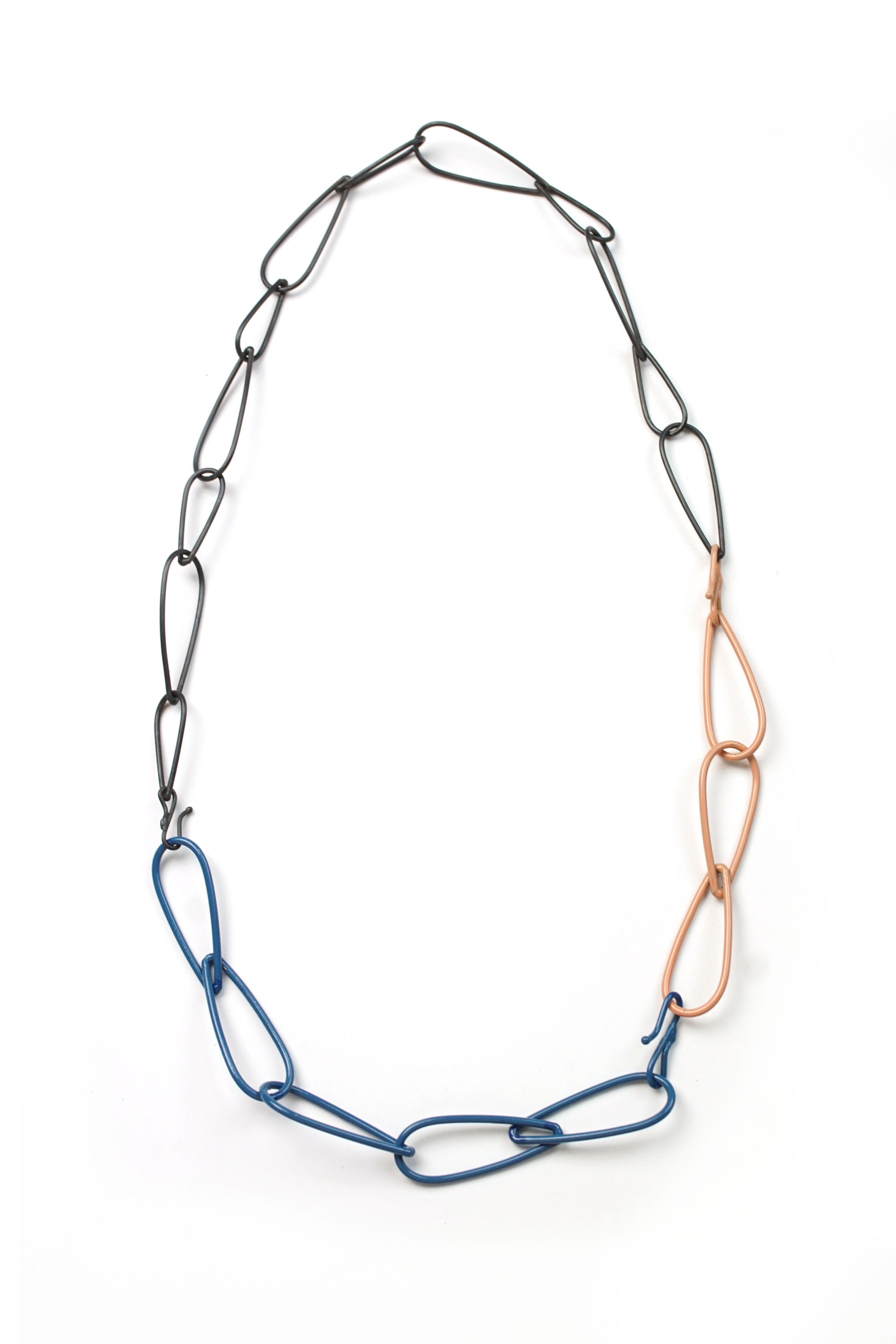 Modular Necklace in Steel, Azure Blue, and Dusty Rose