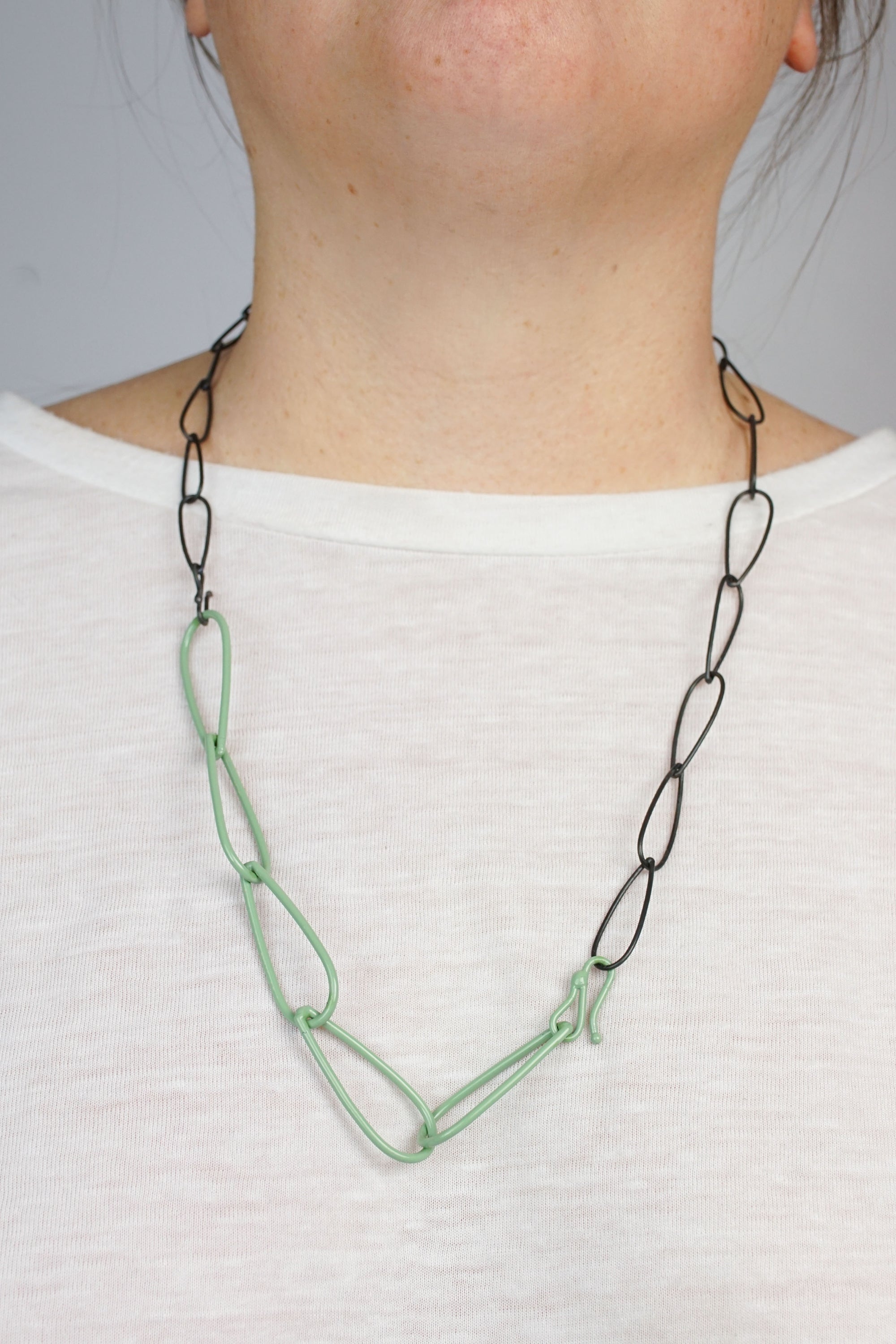 Modular Necklace in Steel and Pale Green