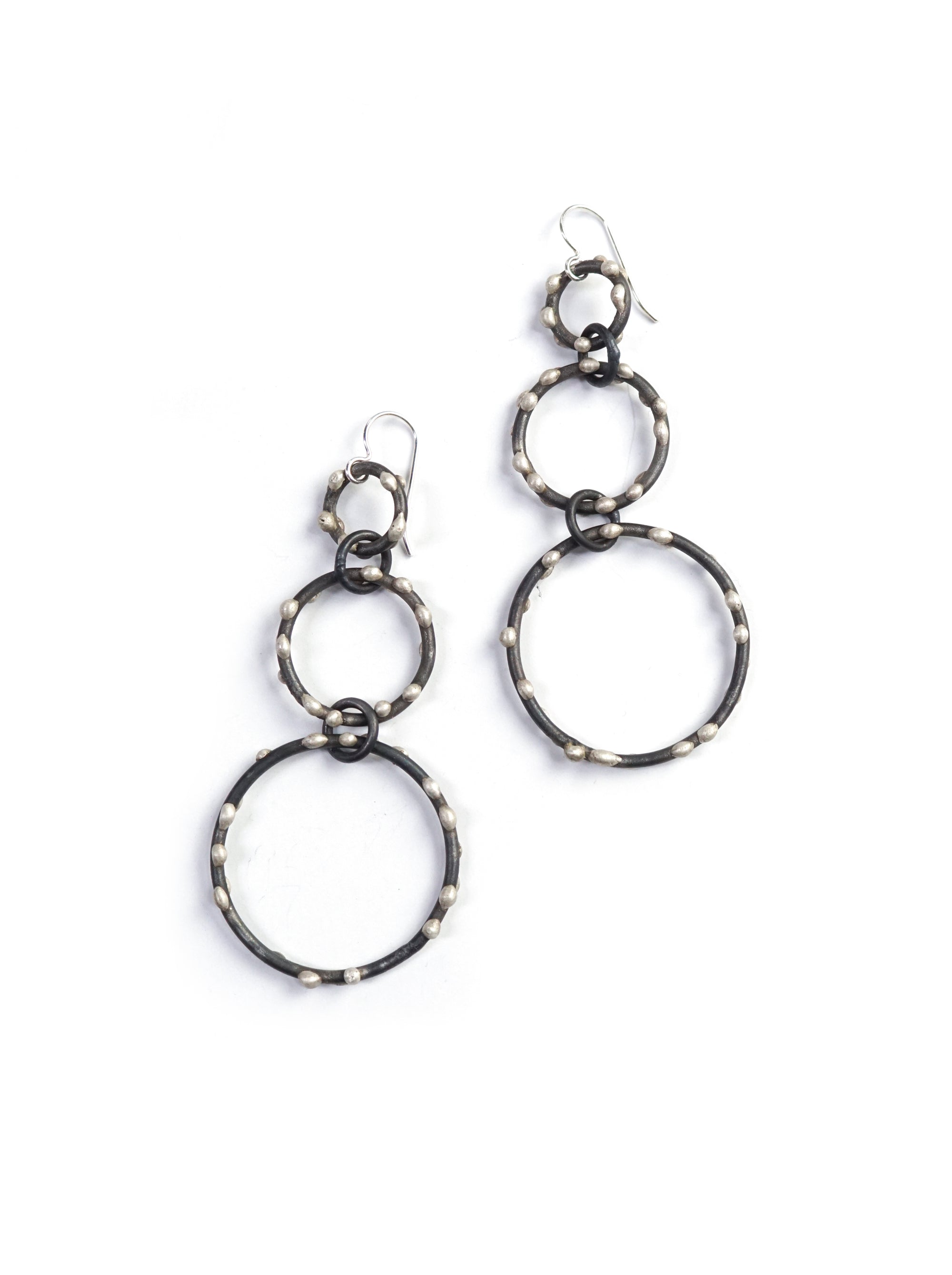 silver on steel handmade triple circle earrings