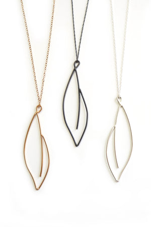 Verdant long necklace in black steel, silver, or bronze